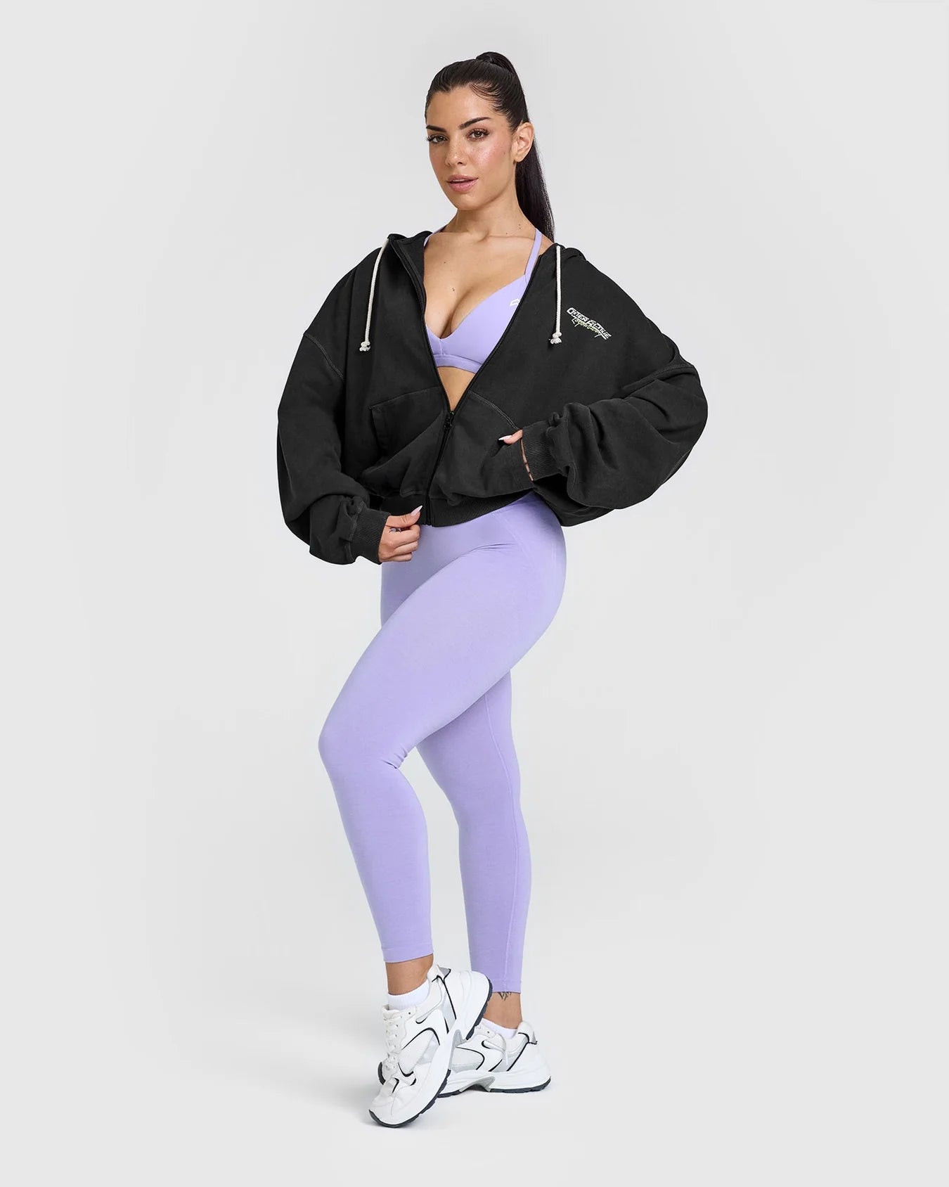 ONER ACTIVE RAW LOUNGE CROP ZIP THROUGH HOODIE WITH GRAPHIC