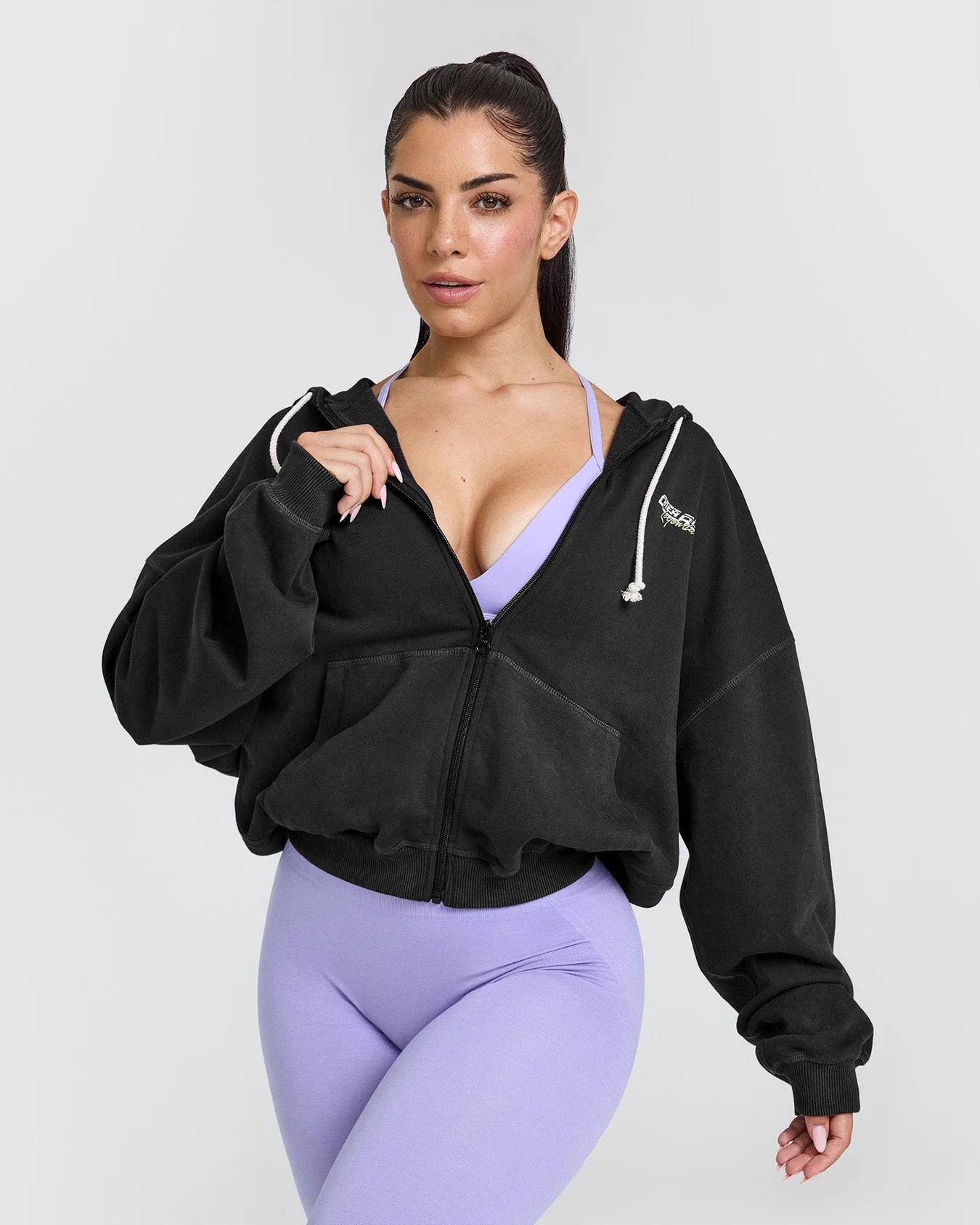 ONER ACTIVE RAW LOUNGE CROP ZIP THROUGH HOODIE WITH GRAPHIC