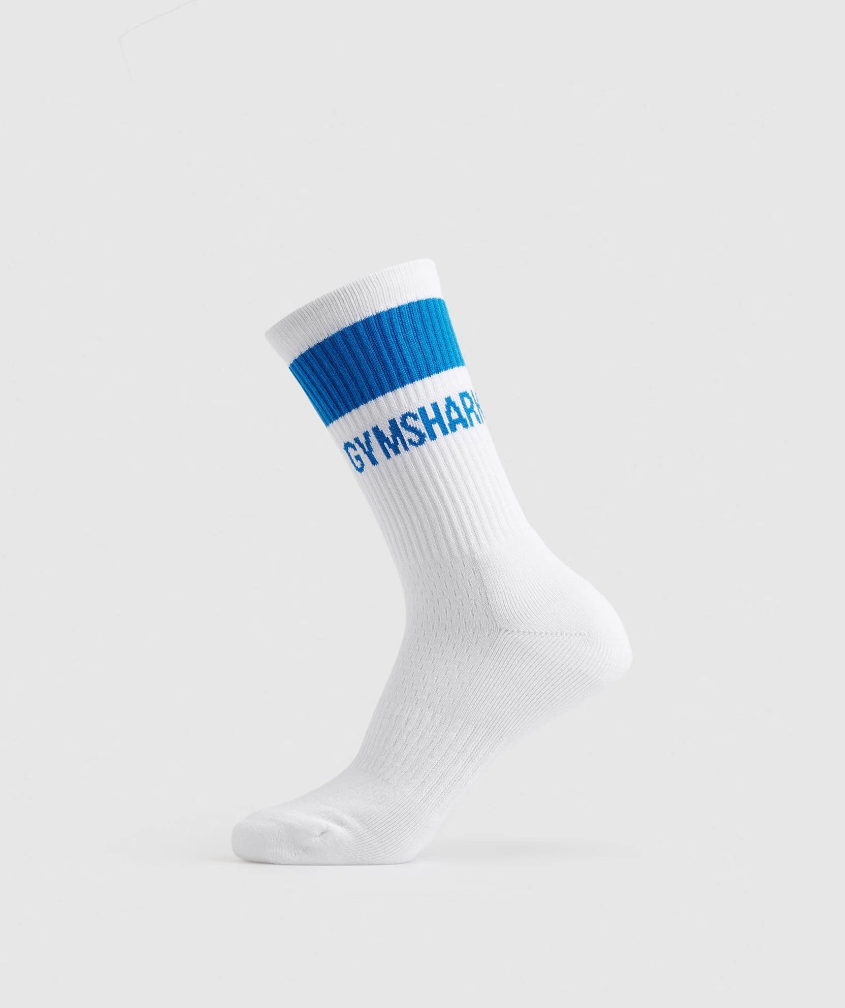 Gymshark Premium Jacquard Single Socks 1Pk - White/Meridian Blue - Azula sportswear