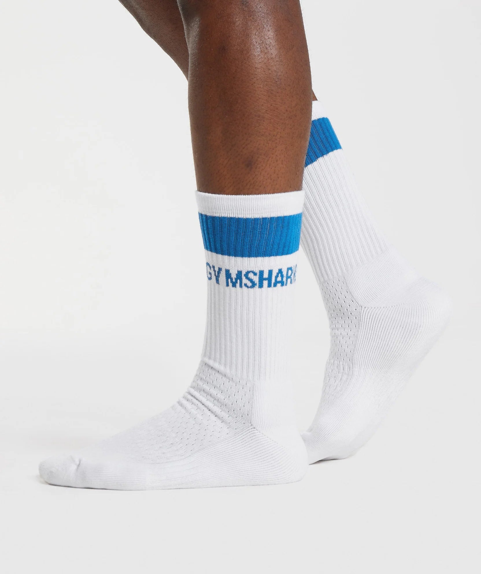 Gymshark Premium Jacquard Single Socks 1Pk - White/Meridian Blue - Azula sportswear