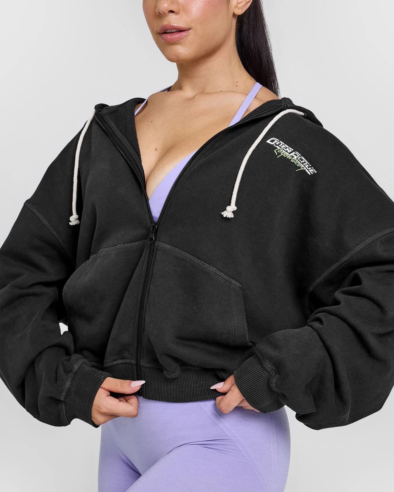 ONER ACTIVE RAW LOUNGE CROP ZIP THROUGH HOODIE WITH GRAPHIC