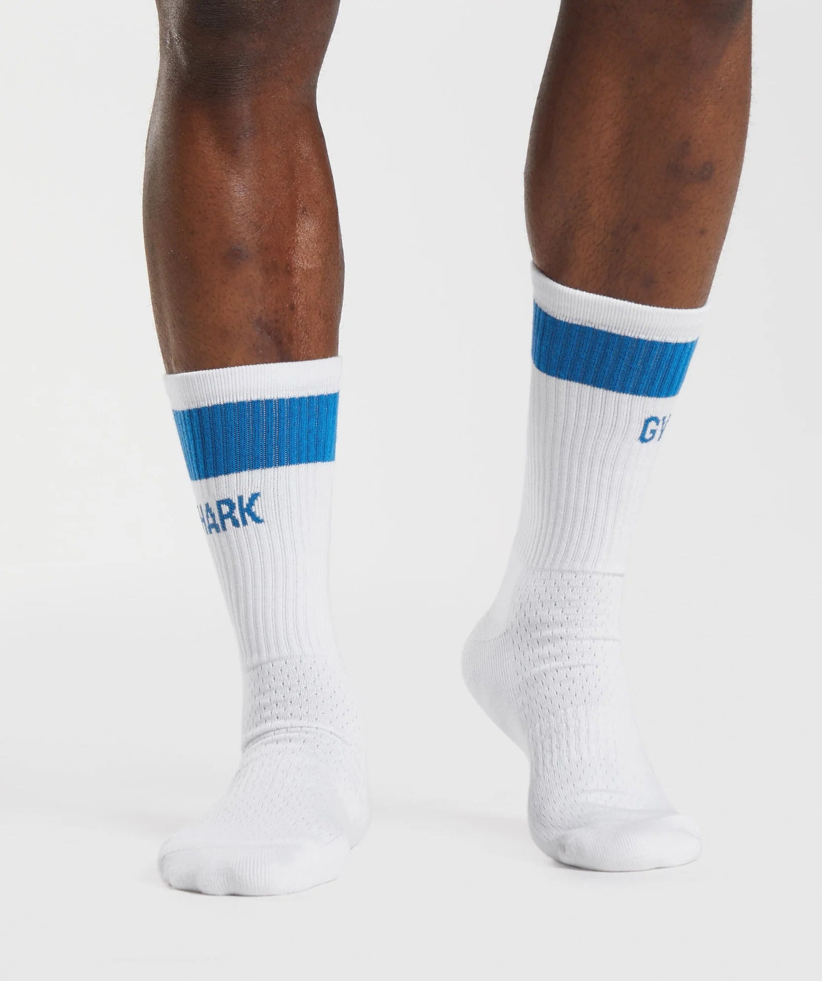 Gymshark Premium Jacquard Single Socks 1Pk - White/Meridian Blue - Azula sportswear
