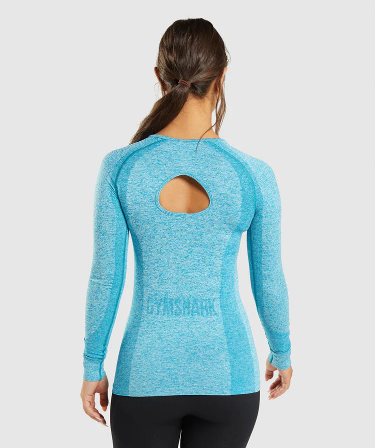 Gymshark Flex Long Sleeve Top - Atlas Blue Marl - Azula sportswear