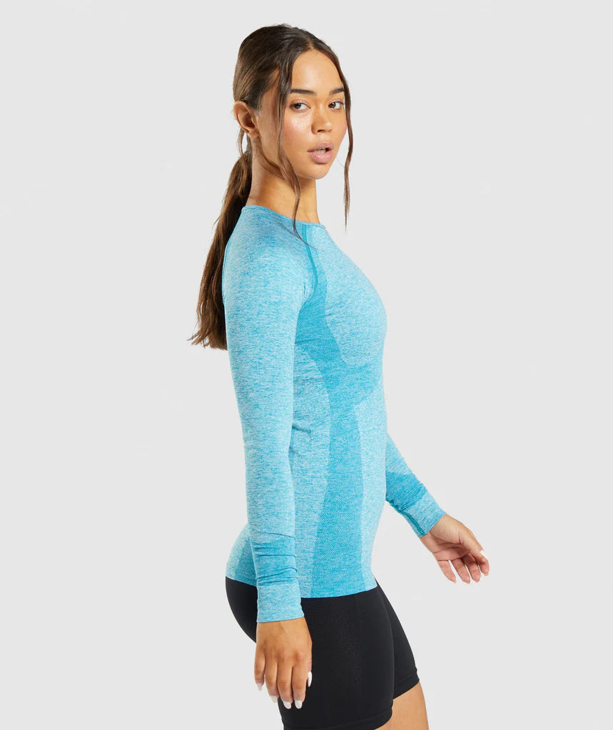 Gymshark Flex Long Sleeve Top - Atlas Blue Marl - Azula sportswear