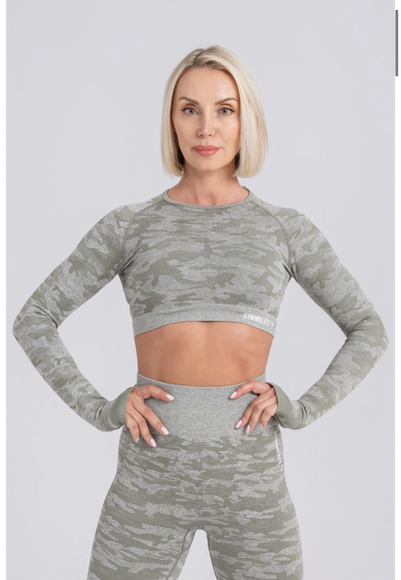 Gymwolves Women Long Sleeve Seamles Sports Tshirt Haki | Crop Tops | Action Series | - Azula sportswear