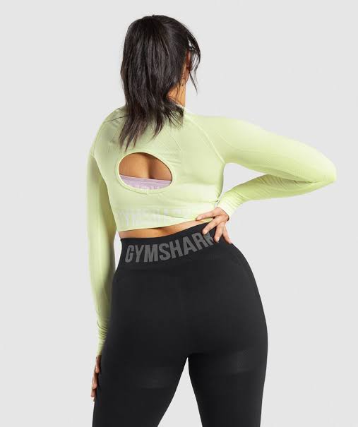GYMSHARK FLEX SPORTS LONG SLEEVE CROP TOP LIGHT GREEN MARl - Azula sportswear