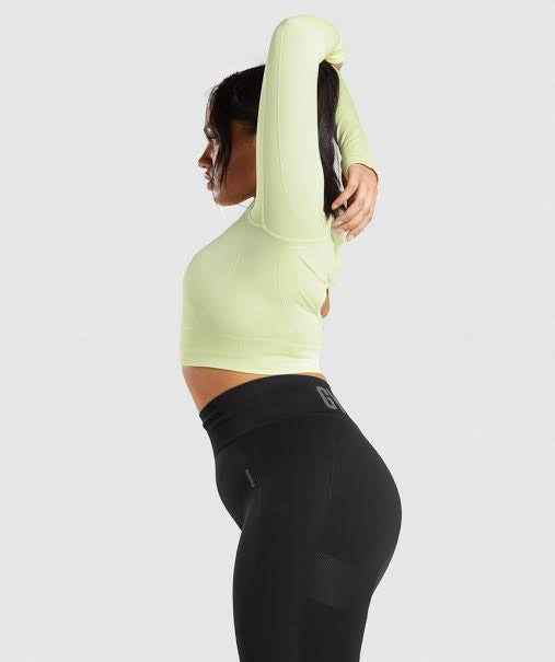 GYMSHARK FLEX SPORTS LONG SLEEVE CROP TOP LIGHT GREEN MARl - Azula sportswear