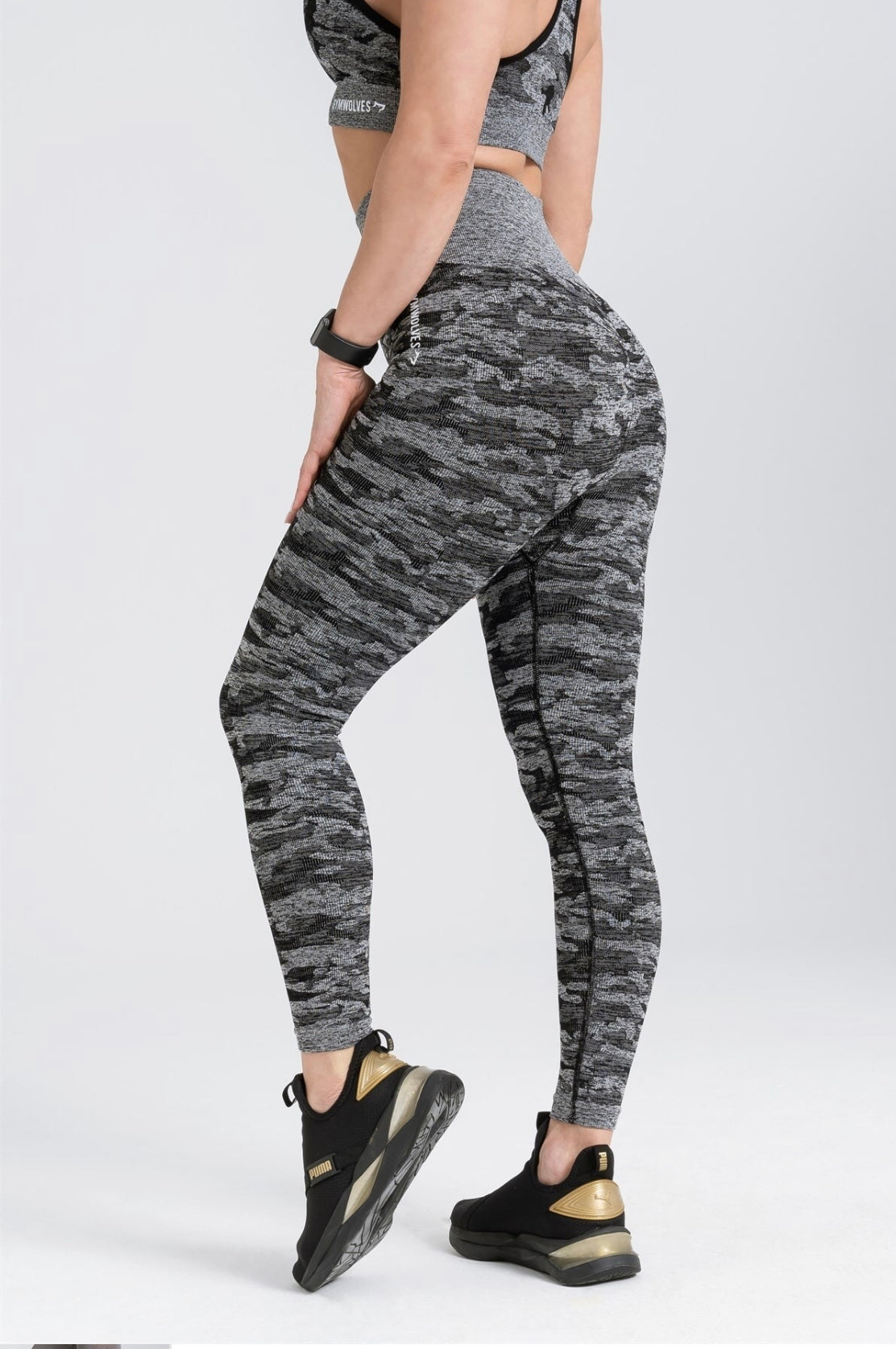 Gymwolves Women Seamless Sport Leggings | Black | Camouflage Pattern | Action Series | - Azula sportswear