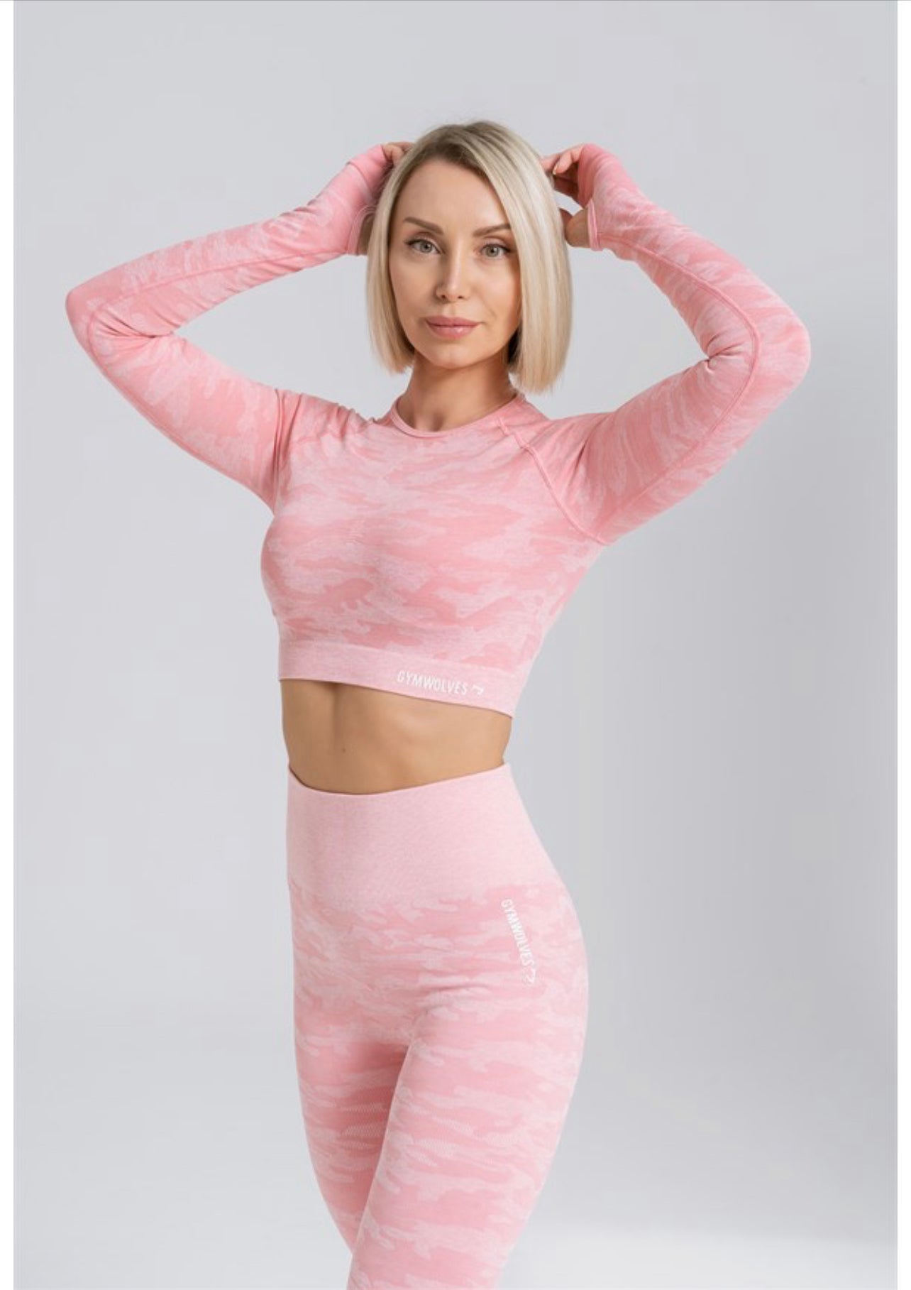 Gymwolves Women Long Sleeve Seamles Sports Tshirt Powder Pink | Crop Tops | Action Series | - Azula sportswear