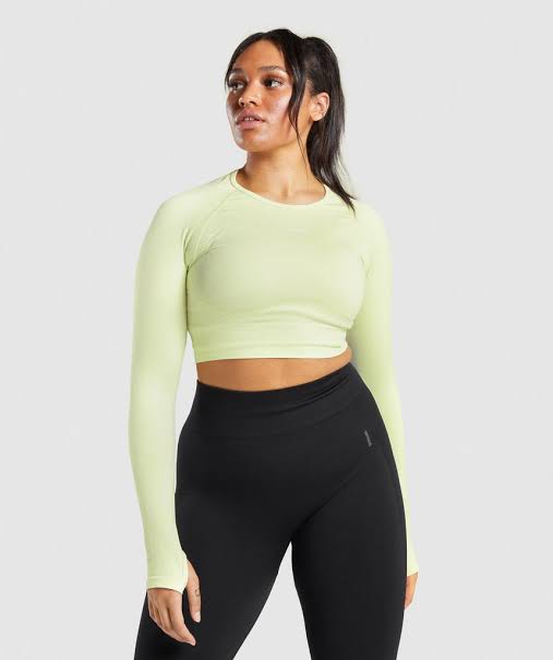 GYMSHARK FLEX SPORTS LONG SLEEVE CROP TOP LIGHT GREEN MARl - Azula sportswear