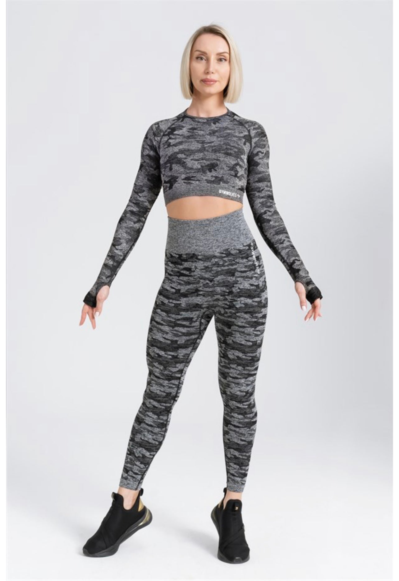 Gymwolves Women Long Sleeve Seamles Sport Tshirt | Black | Crop Tops | Action Series | - Azula sportswear