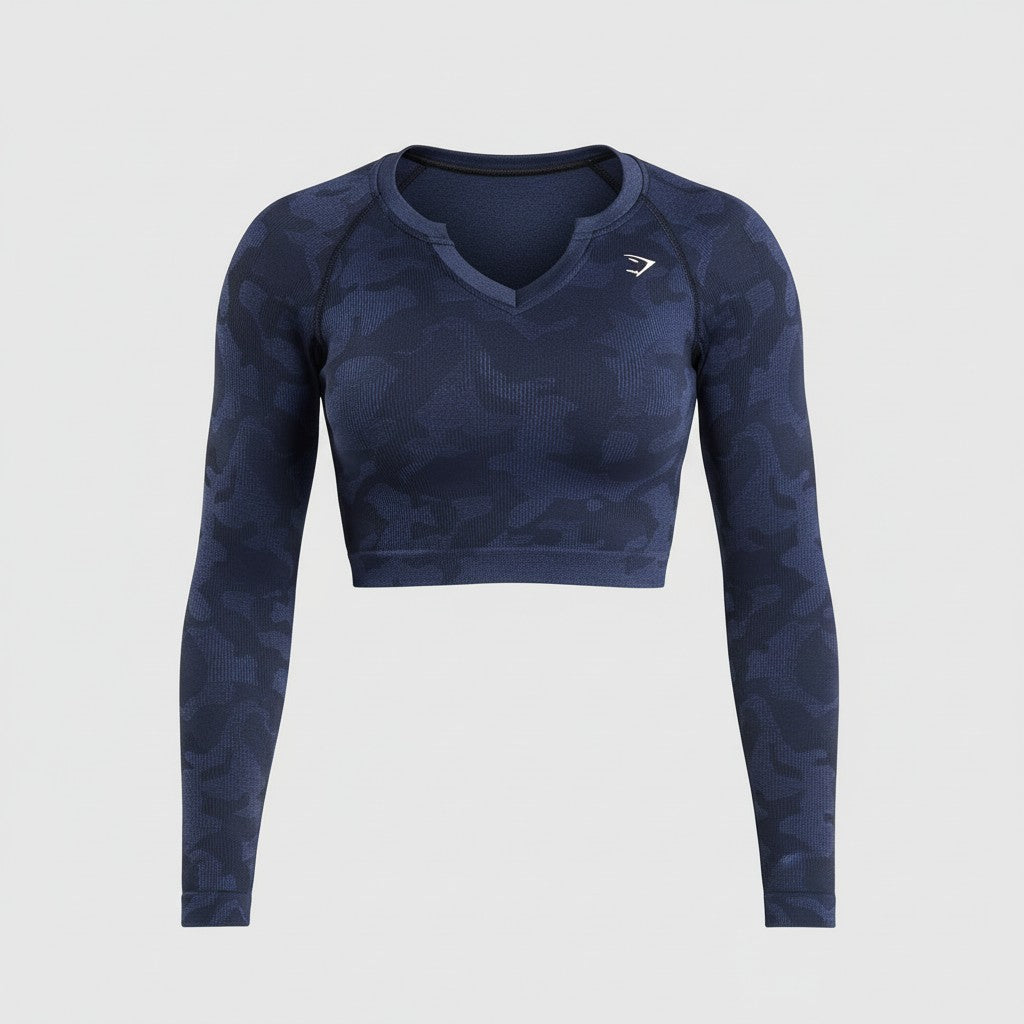 GYMSHARK ADAPT CAMO LONG SLEEVE CROP TOP