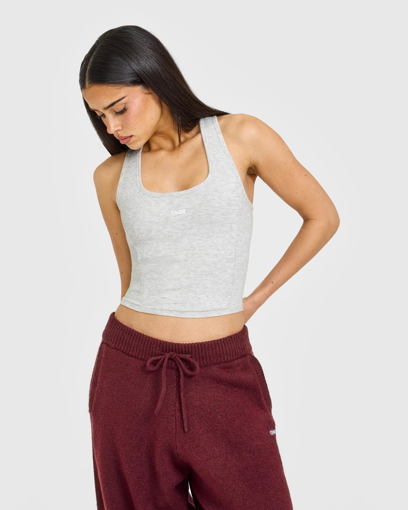 ONER ACTIVE MELLOW™ RIB ONER EMBROIDERED SQUARE NECK MID VEST WITH BUILT IN BRA SHELF