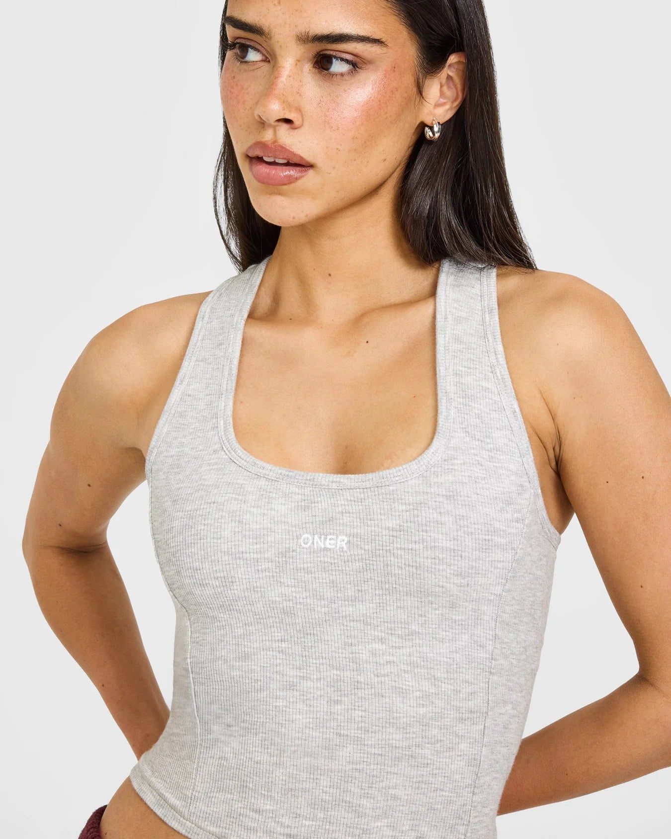 ONER ACTIVE MELLOW™ RIB ONER EMBROIDERED SQUARE NECK MID VEST WITH BUILT IN BRA SHELF