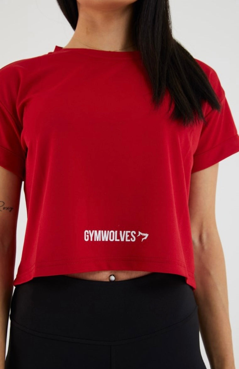 Gymwolves Women T-Shirt Crop | Sport Tshirt | Red |