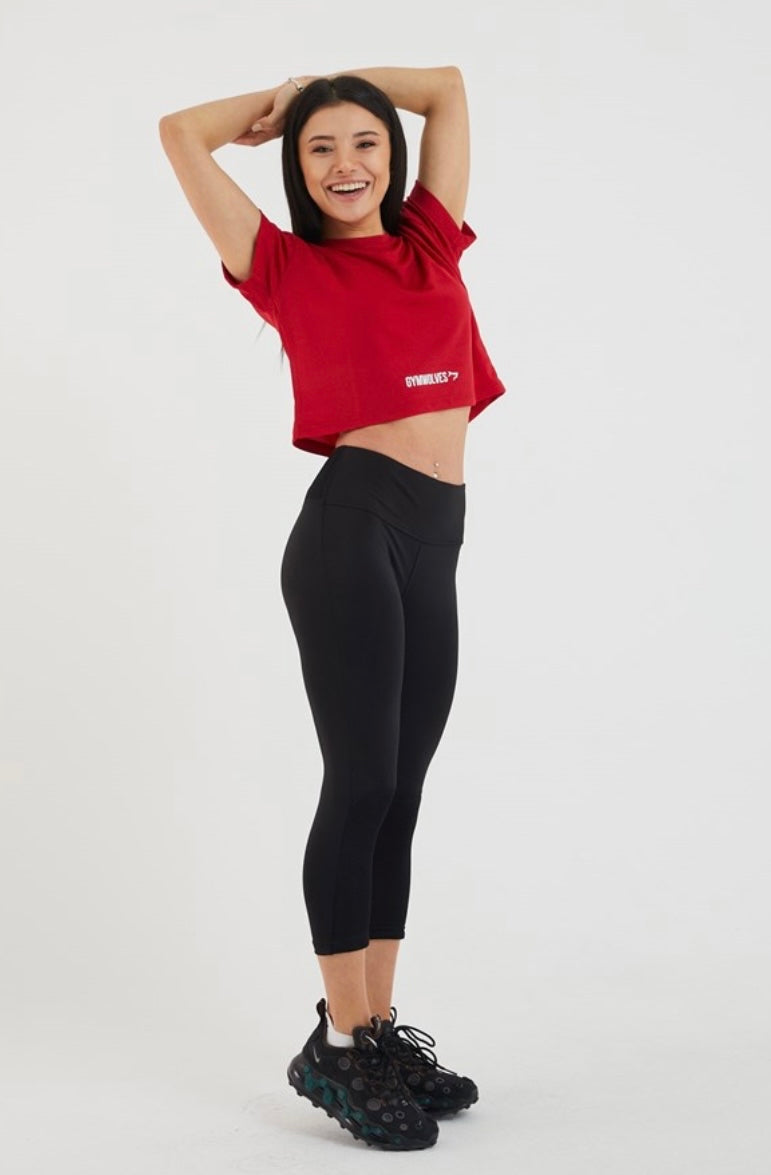 Gymwolves Women T-Shirt Crop | Sport Tshirt | Red |