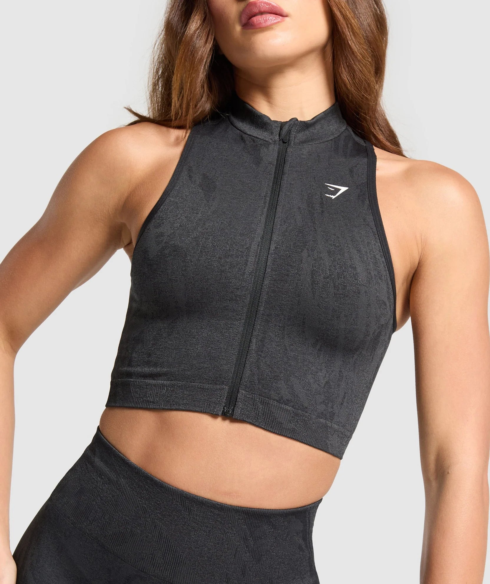 GYMSHARK ADAPT CAMO SEAMLESS ZIP UP CROP TOP