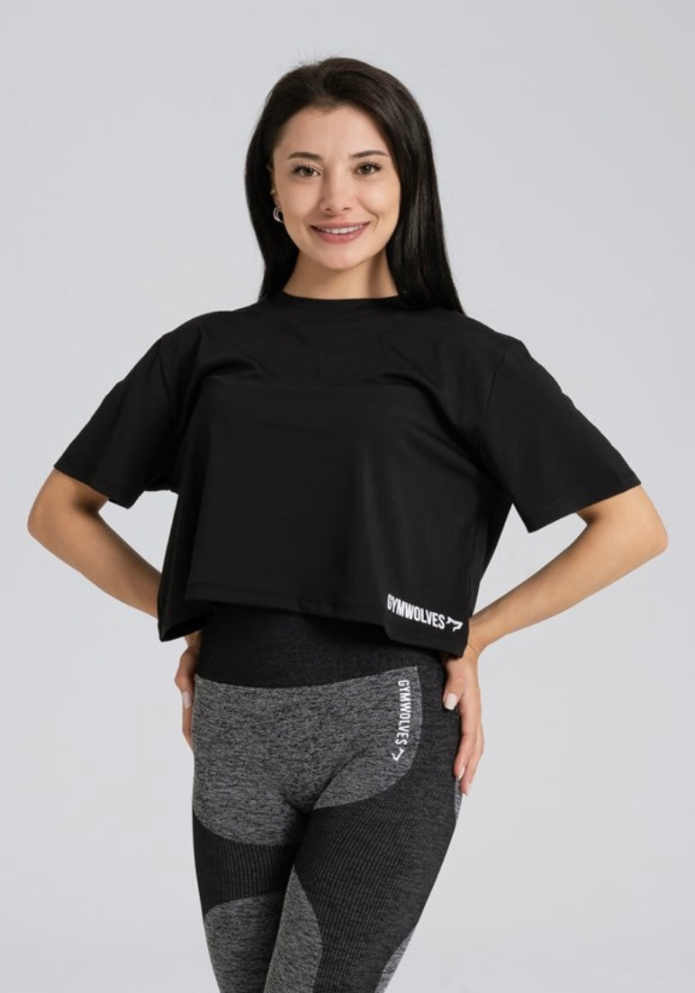 Gymwolves Relax Women Crop Tops Black | Cotton Series