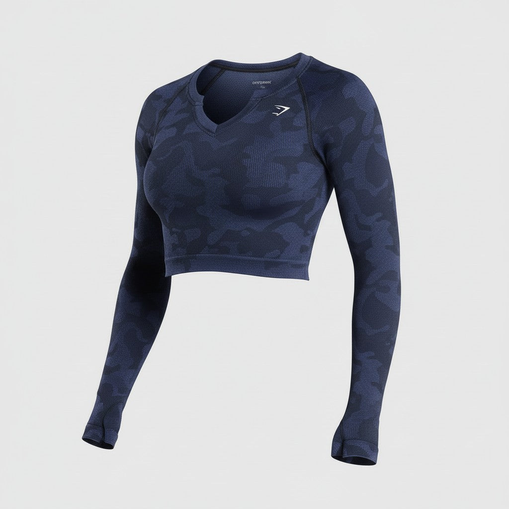 GYMSHARK ADAPT CAMO LONG SLEEVE CROP TOP