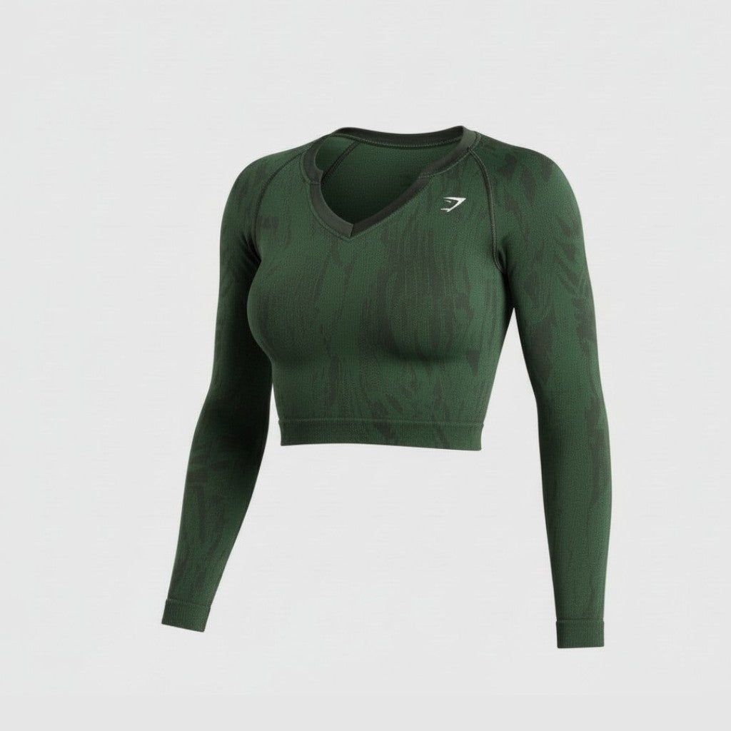 GYMSHARK ADAPT CAMO LONG SLEEVE CROP TOP