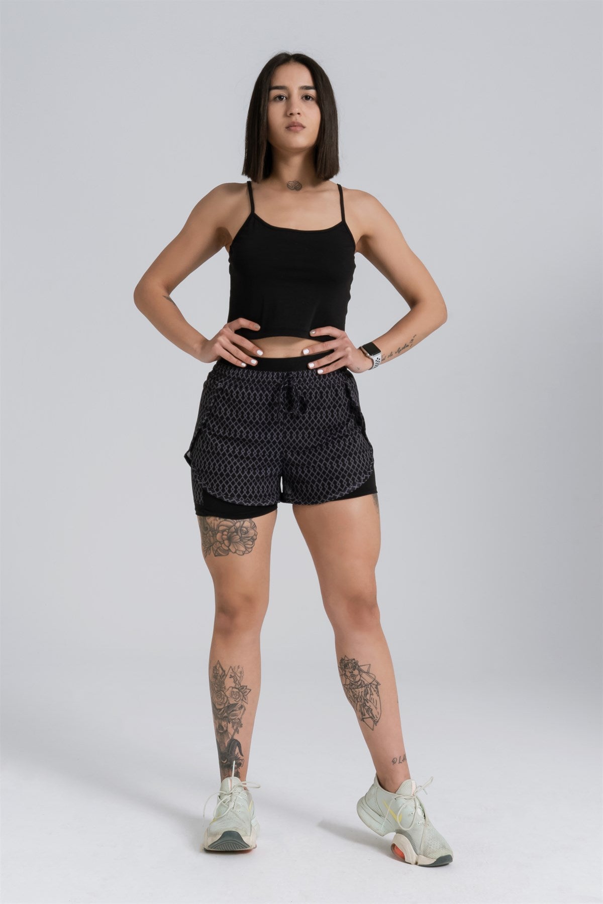 Gymwolves Women Sport Short | Two Combinations İn One Short-Leggings | Black | Comfortable Series |
