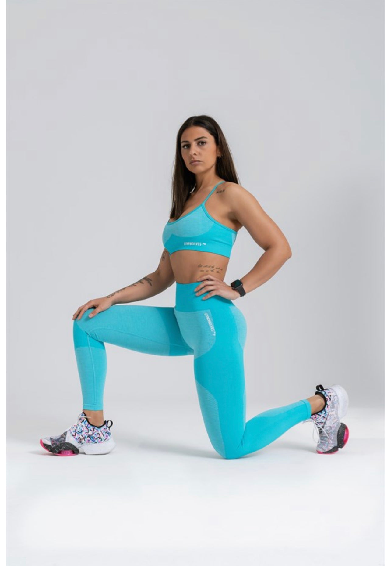 Gymwolves Women Seamless Sport Leggings | Turquoise | Strong Series |