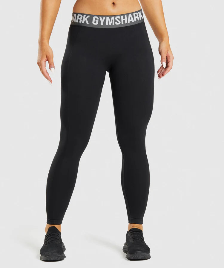 GYMSHARK Flex XS Women Sport Leggings Black Stretch Waistband Logo