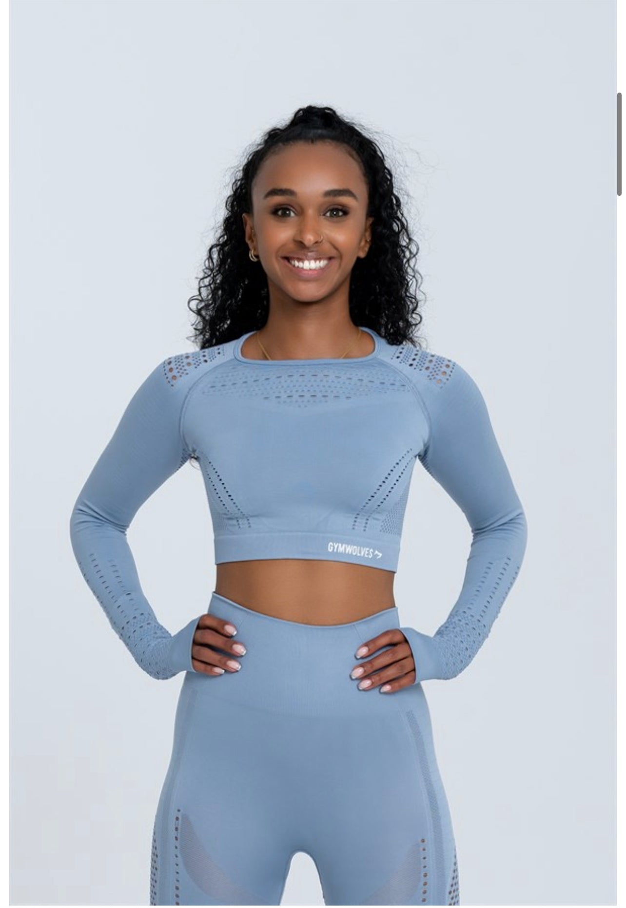 Gymwolves Women Long Sleeve Seamles Sports Tshirt Light Blue |Crop Tops | Power Series |