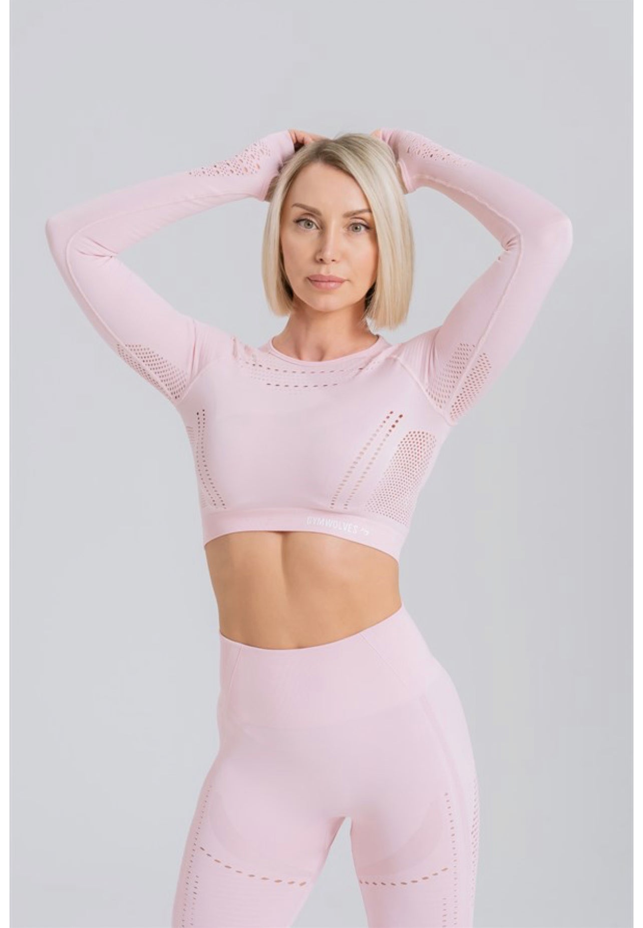 Gymwolves Women Long Sleeve Seamles Sports Tshirt | Powder Pink | Crop Tops